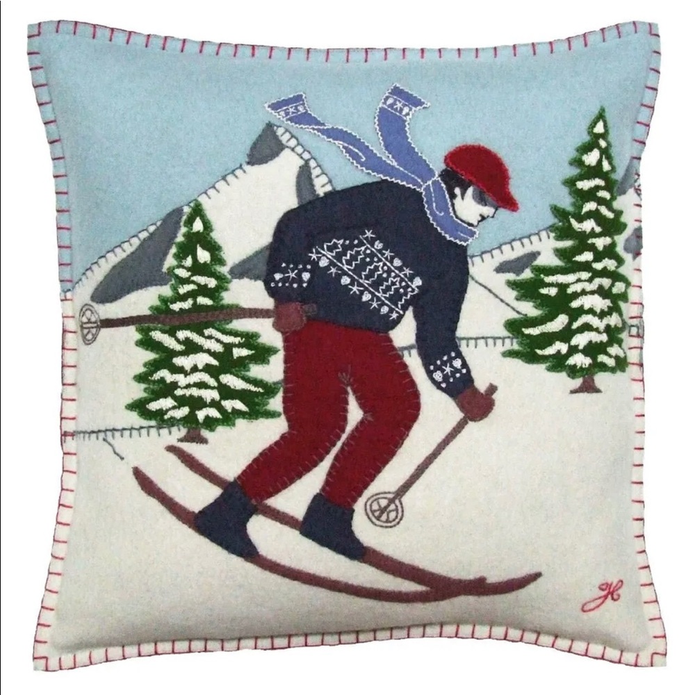 NEW Jan Constantine Hand Embroidered Felted Wool Christmas Pillow Cushion Cover